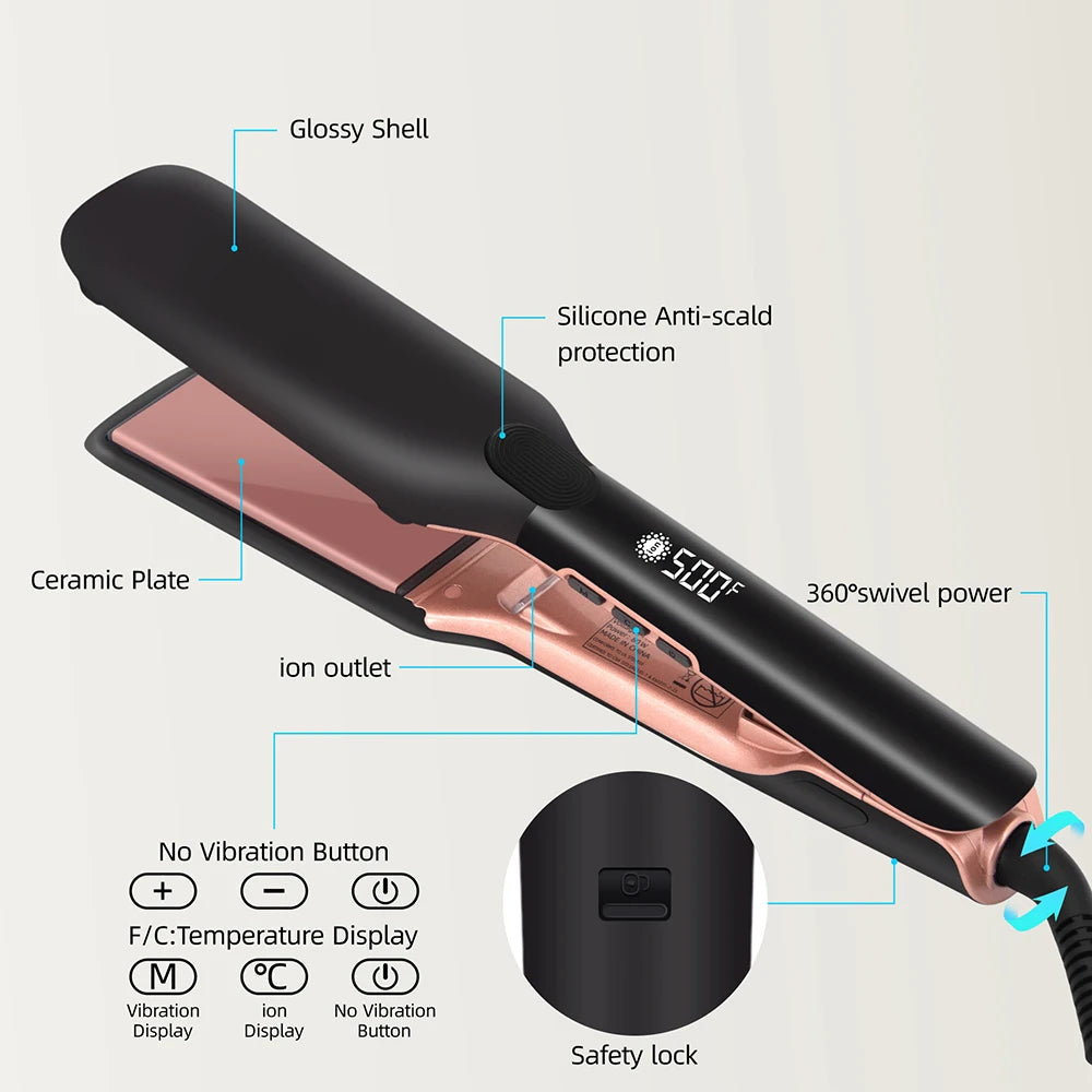 Professional Flat Iron with Wide Plates and Digital Display