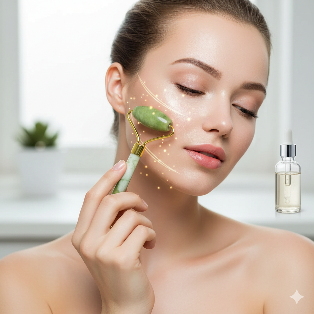 Natural Stone Massage Roller (Jade/Green Quartz) - Anti-Puffiness